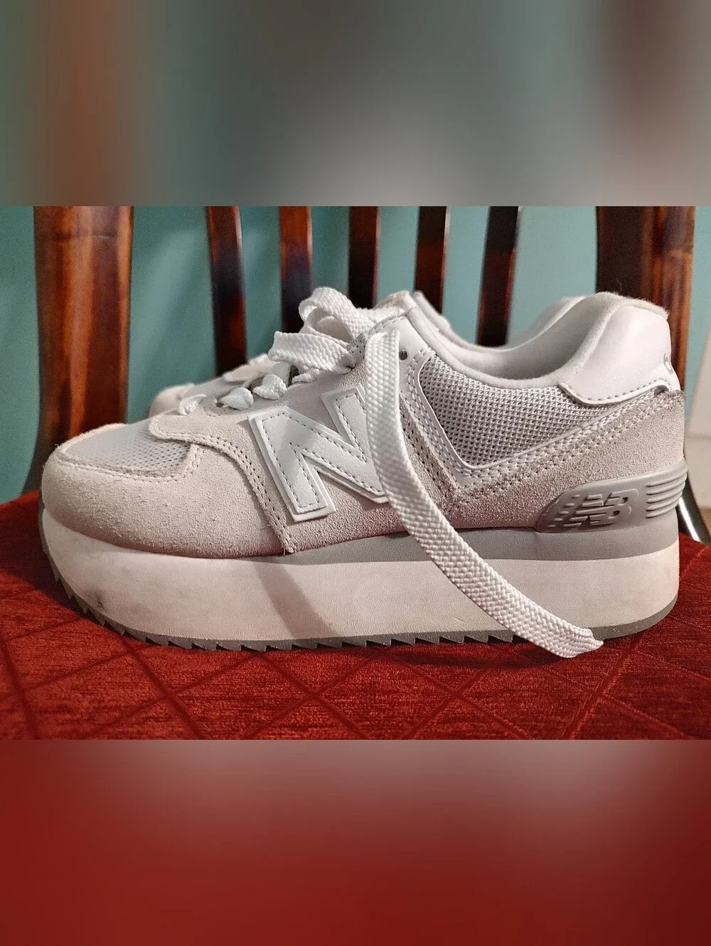 New Balance 574  Women’s Platform Sneakers - Reflection/Rain Cloud/White Womens8